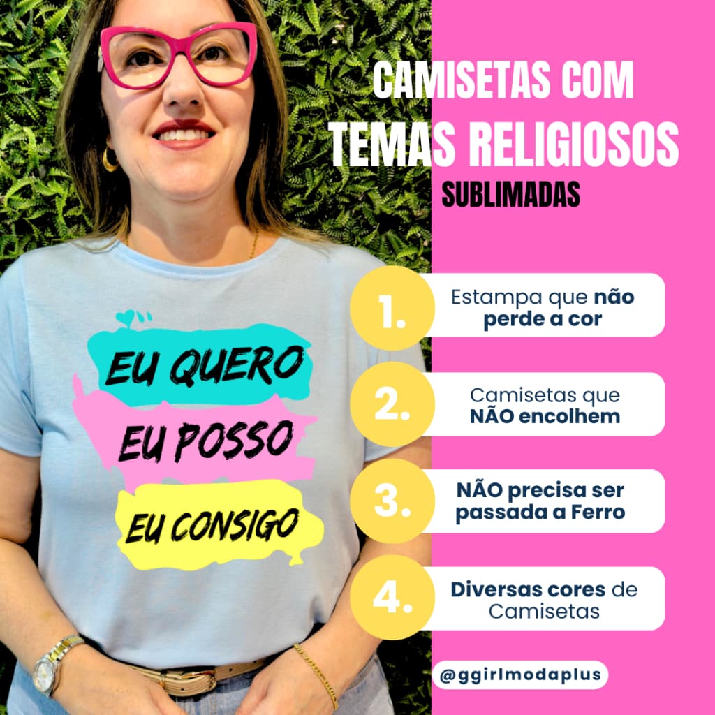 Camiseta cristã sublimada Eu Posso, blusa feminina religiosa, camiseta feminina, camiseta coloridas femininas, blusas es