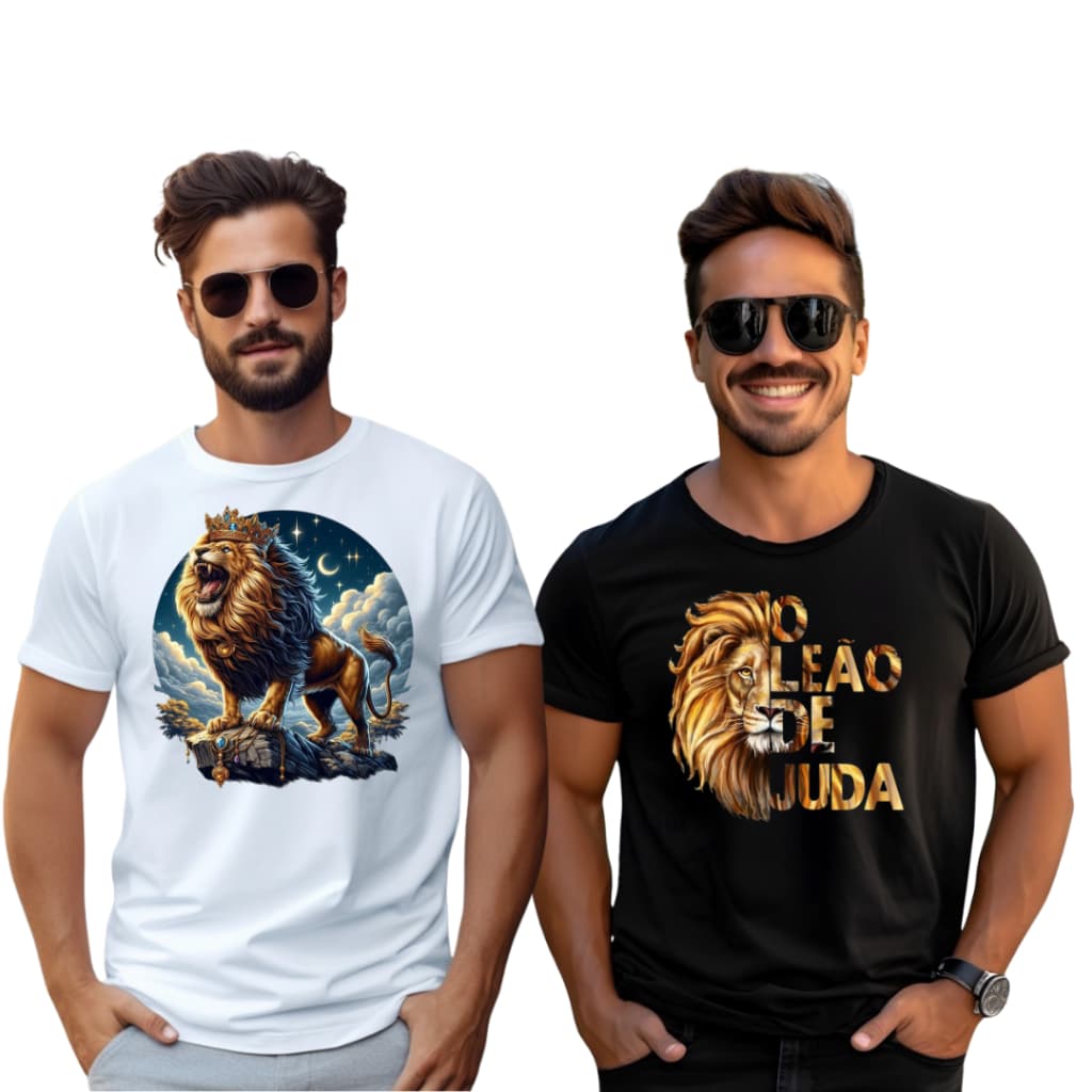 Kit / 2 Camisetas Estampas Gospel Leão de Judá - Linha Premium - Blusa Gospel