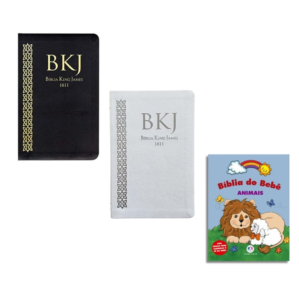 Kit com 2 Bíblias King James + Bíblia do Bebê Infantil – Fé para Toda a Família!