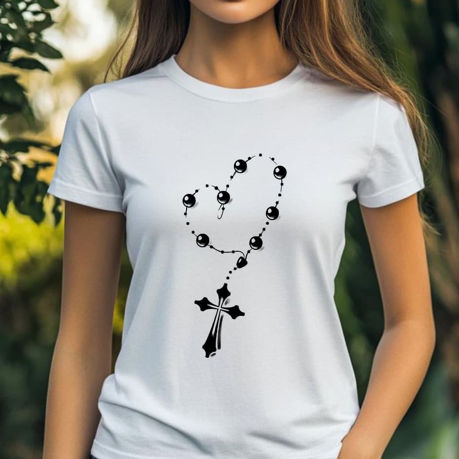 Blusa tshirt feminina CRISTÃ,CATÓLICA,TERÇO FORMATO CORAÇÃO,CAMISETA UNISSEX, camiseta tshirt cristã, gospel plus size
