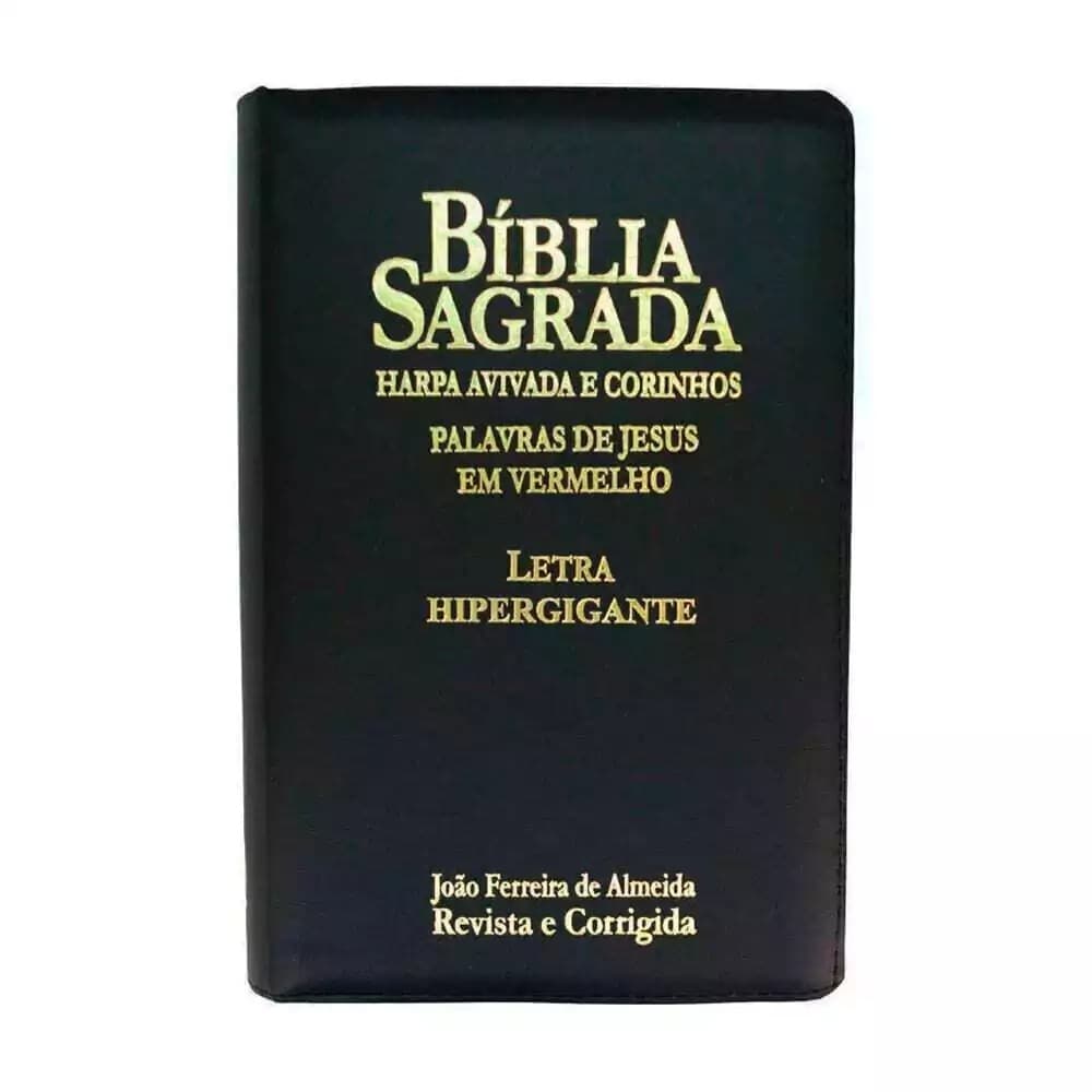 Biblia Sagrada letra Hipergigante com ziper e indice preta com Harpa e sem Harpa