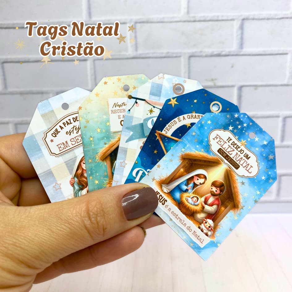 60, 80 e 100 Tags para presentes Natal Cristão | Tags de Natal Cristão