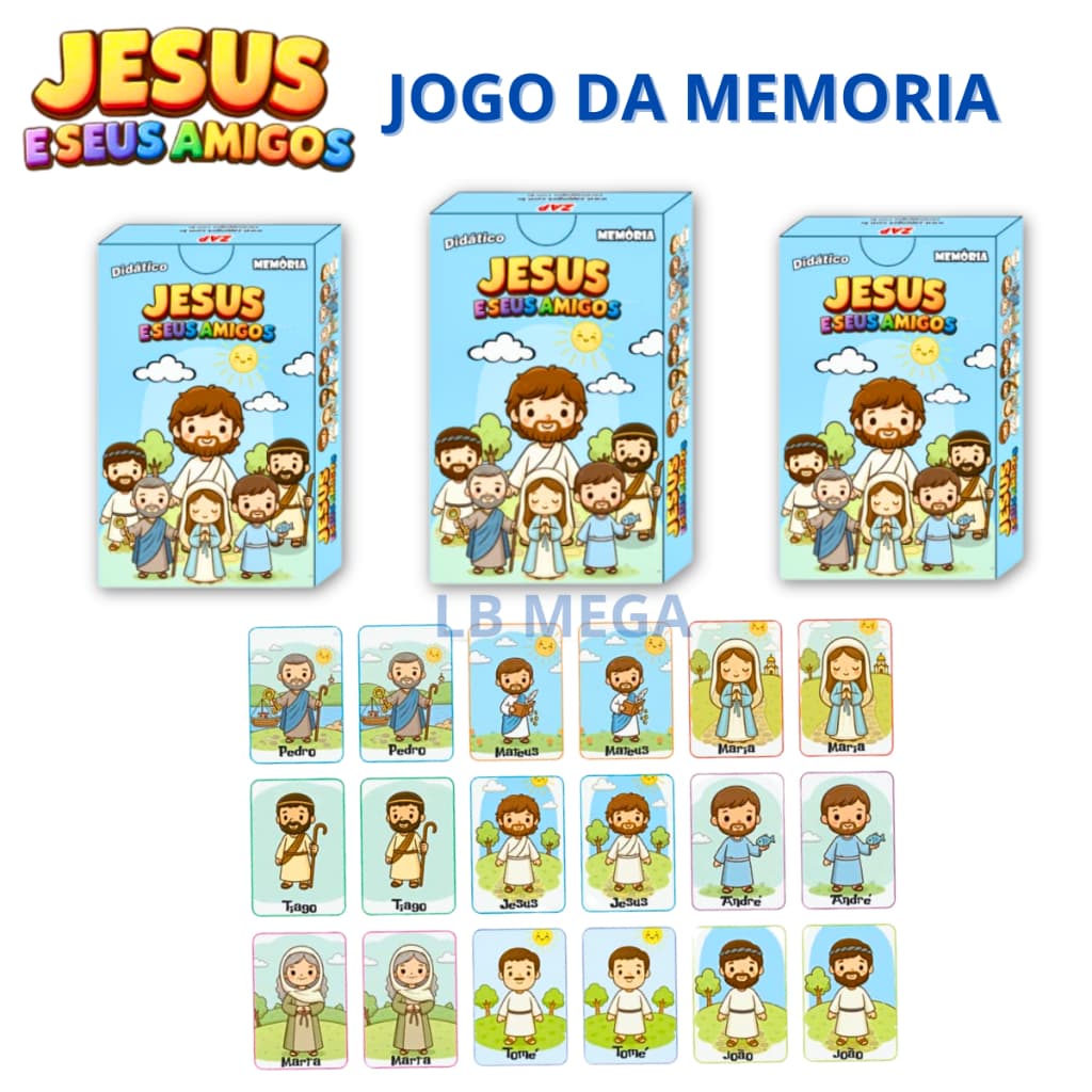 Kit com 3 até 30 Caixinhas Jogo da Memória JESUS E SEUS AMIGOS Brinquedo Educativo Crianças Bíblico   Festas