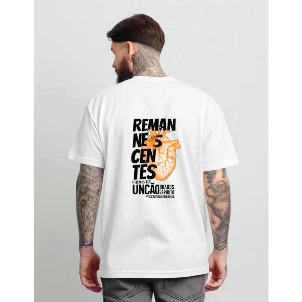 Camiseta Cristã Unissex Remanescentes Cheios de Unção 100% Algodão Camiseta Jovem Cristão