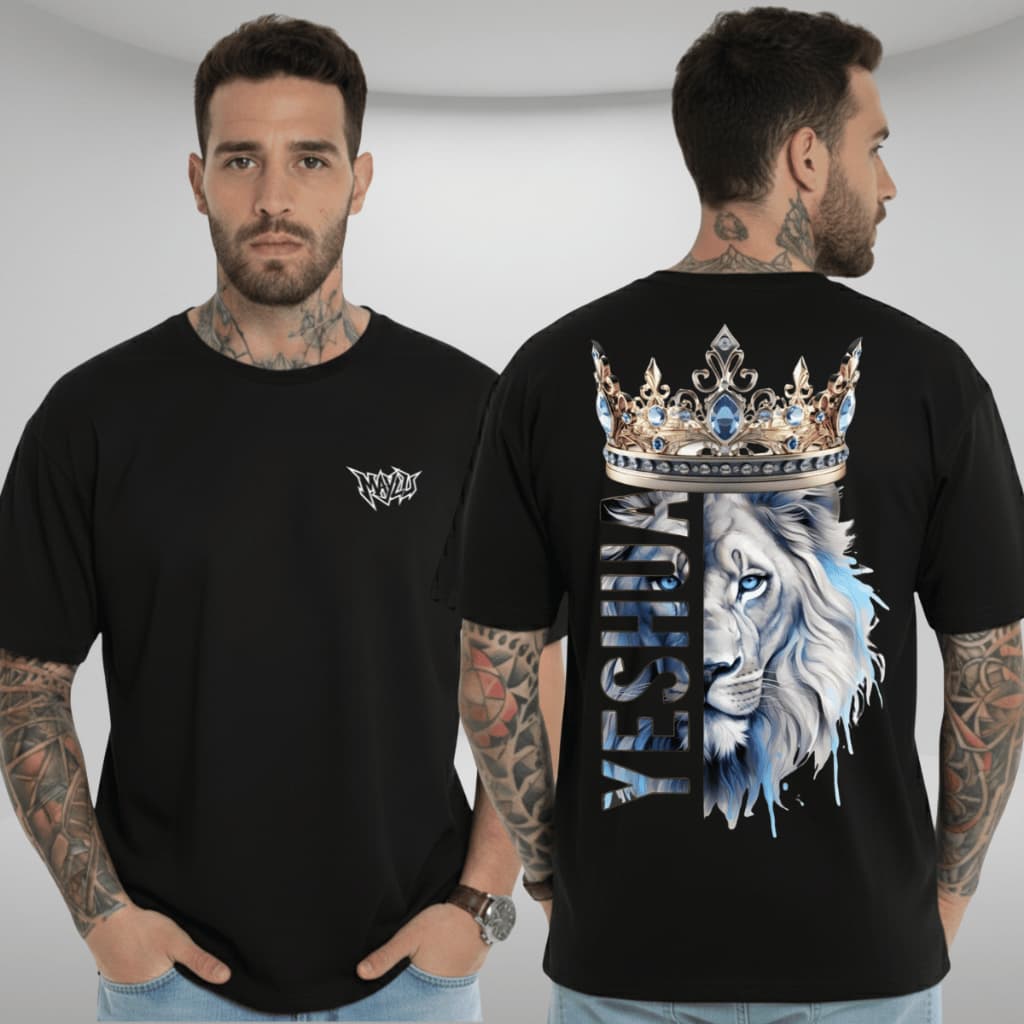 Camiseta Masculina 100% Algodão Gospel Blusa Leão De Judá Yeshua Moda Gospel Evangelica