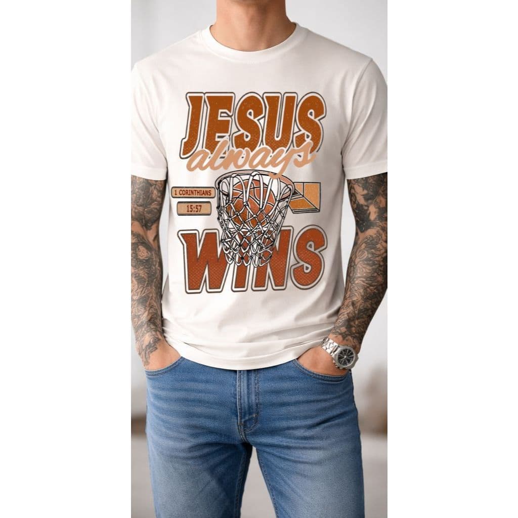 Camiseta Gospel "JESUS WINS"– Camiseta Cristã Masculina/Unissex Estilosa Moda Evangélica Streetwear Gospel