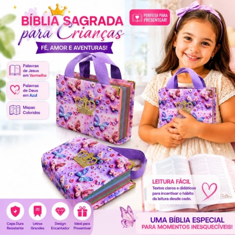 Bíblia Com alça Rosa  Letras coloridas Bíblia Criança bolsa/biblia infantil para meninas evangélicas