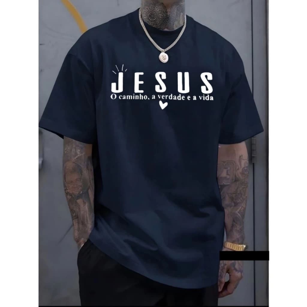 Camiseta Masculina Gospel Jesus O Caminho Verdade Vida – 100% Algodão Estampa Cristã, camisa gospel.