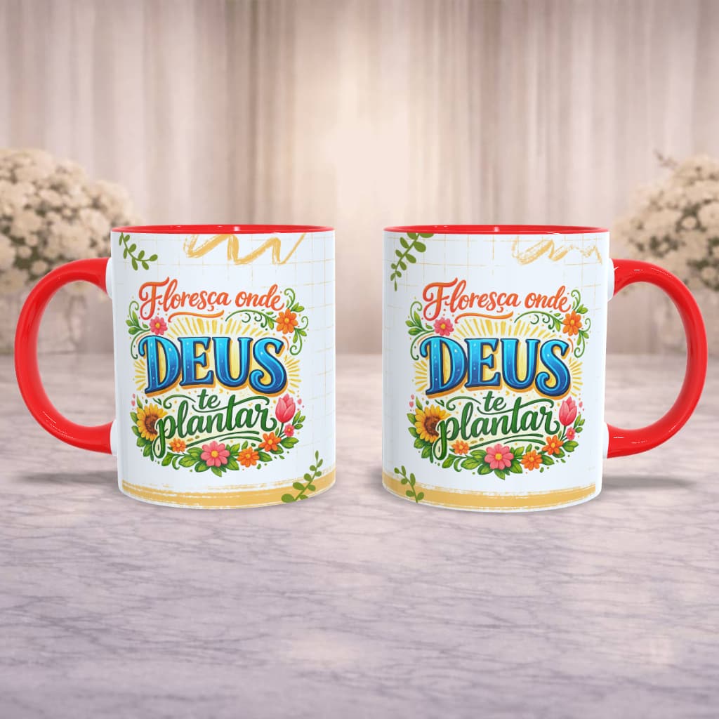 Caneca Personalizada Cristã | Floresça Onde Deus Te Plantar | Presente Cristão