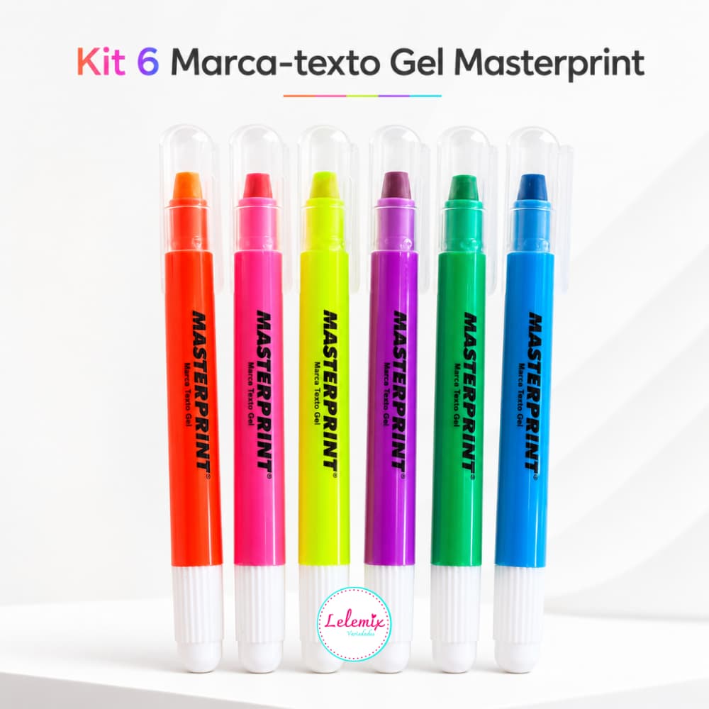 Kit 6 Canetas Marca Texto em Gel Masterprint Não Mancha Ideal para Bíblia Vade Mecum e Estudos