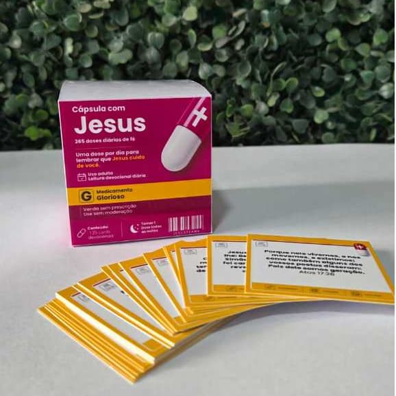 Cápsulas com Jesus  – Caixa com Cartões de Mensagens Bíblicas | Presente Cristão Inspirador | Devocional cristão