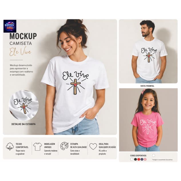 Camiseta Cristã, Camiseta Ele Vive, Camiseta Adulto, Camiseta Infantil, Camiseta religiosa, blusinha