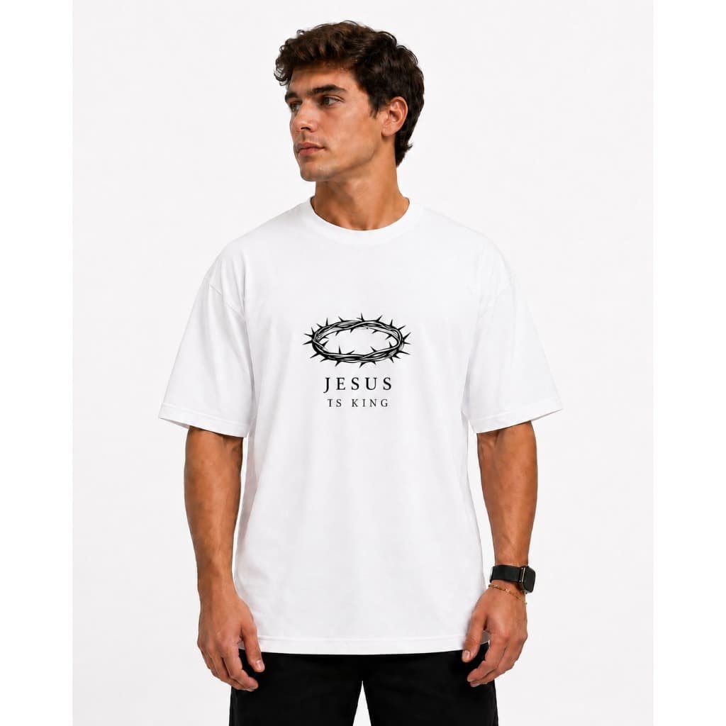 Camiseta Oversized Coroa Jesus Is King I Camiseta Premium I Camiseta Cristã I Camiseta Evangélica