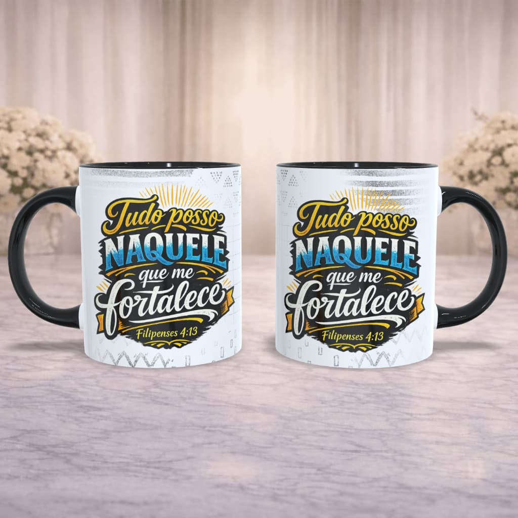 Caneca Personalizada Cristã | Filipenses 4:13 | Presente Cristão