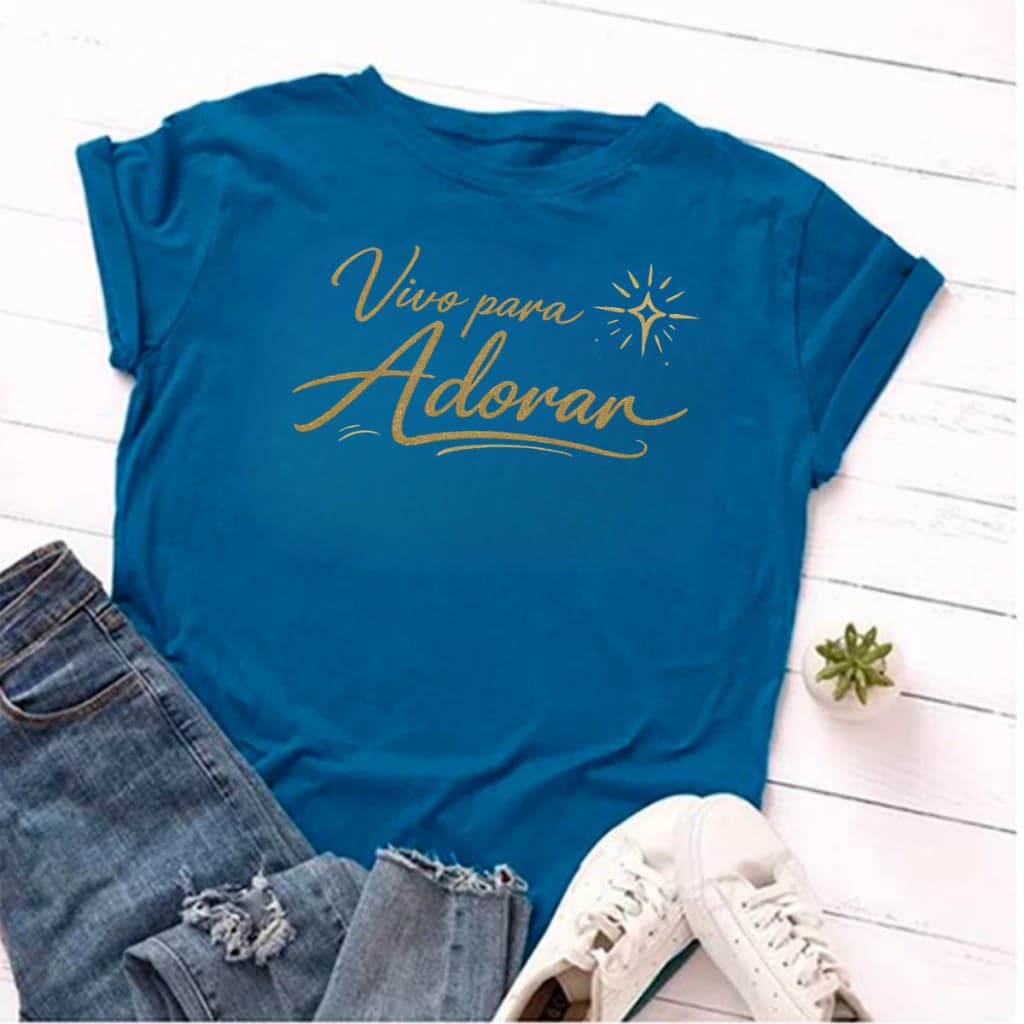 Camiseta Gospel Vivo Para Adorar | Camiseta Cristã Unissex 100% Algodão | Camisa Evangélica Estampada Fé Cristã