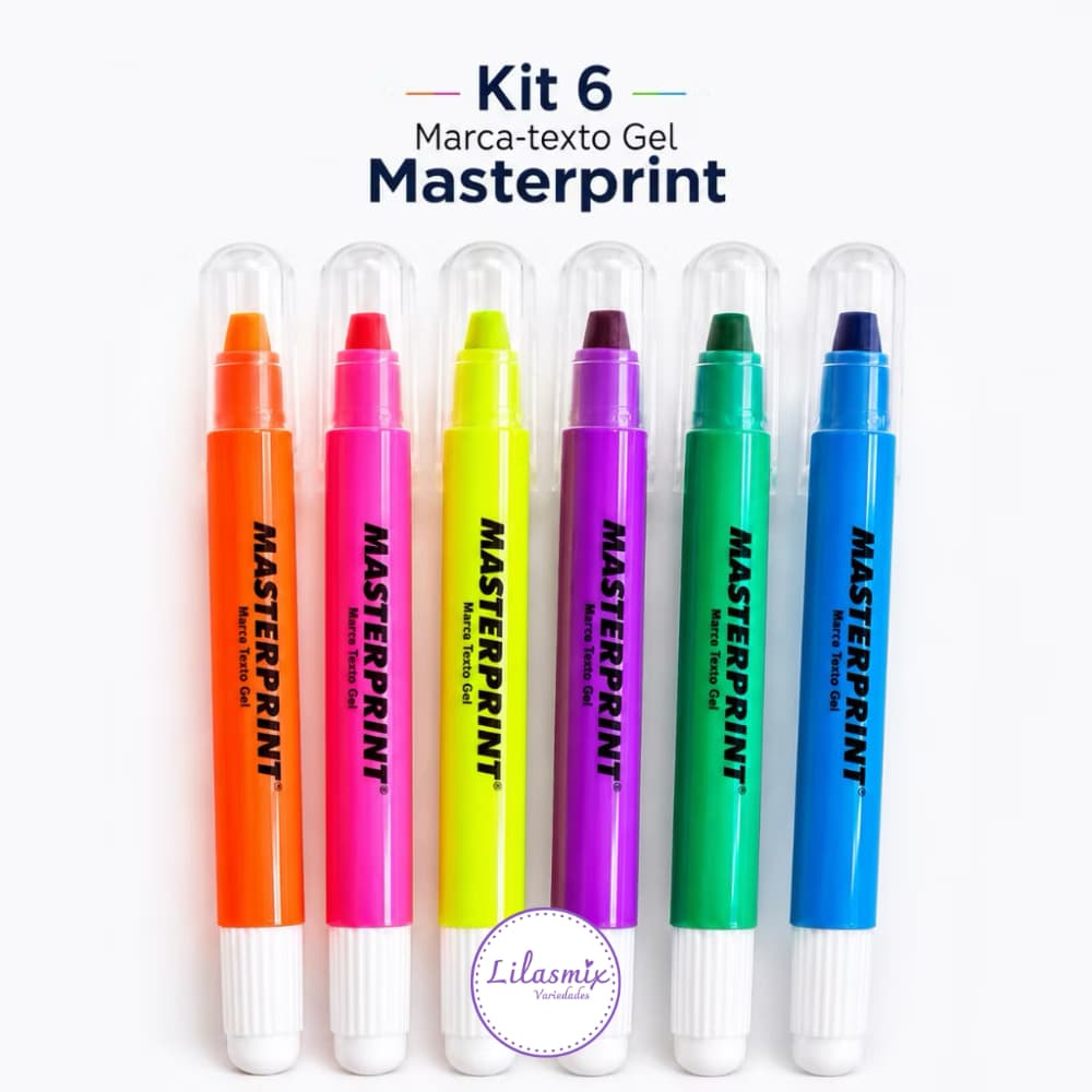 Kit 6 Canetas Marca Texto em Gel Masterprint – Não Mancha Ideal para Bíblia Vade Mecum e Estudos