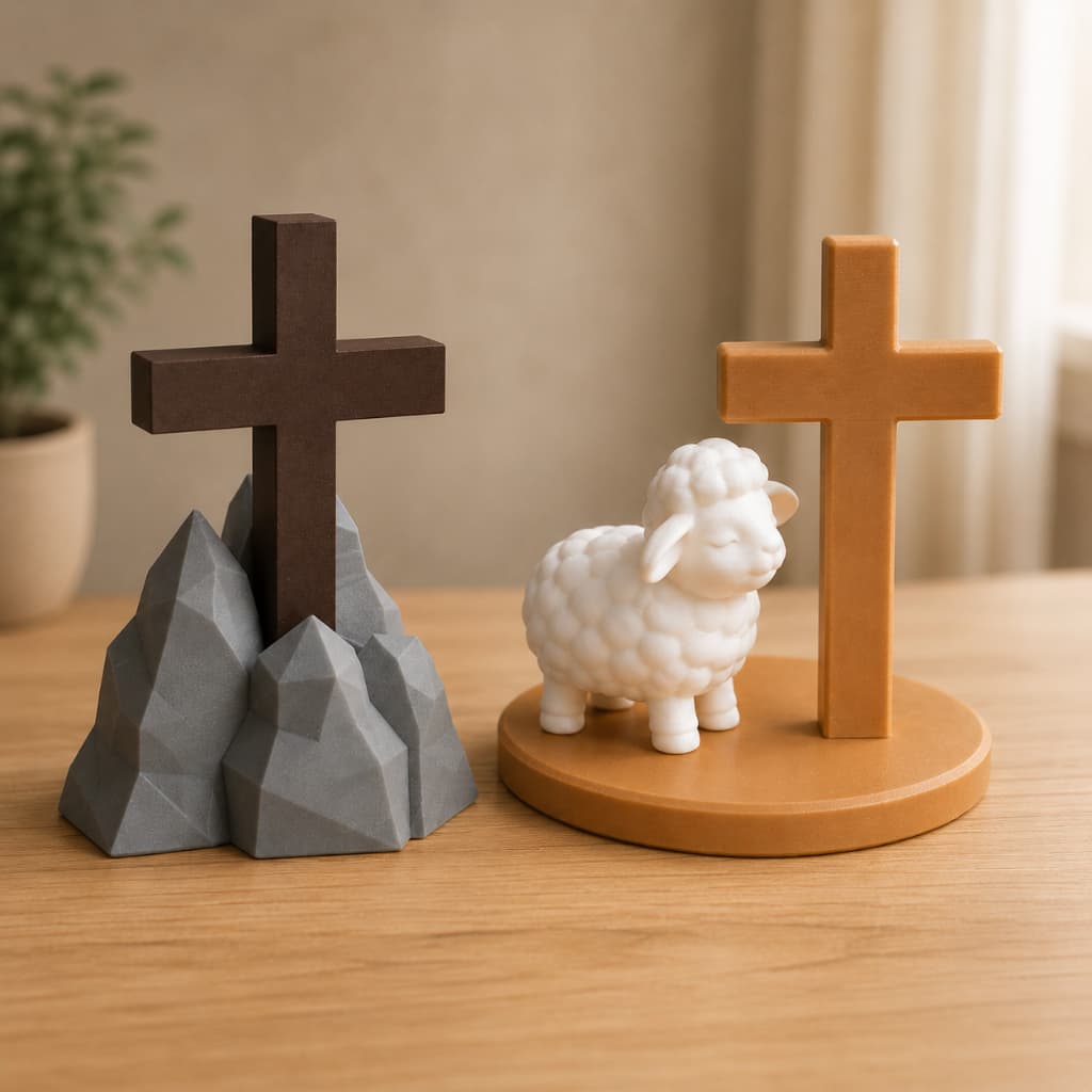 Cruz Cristã Decorativa na Rocha ou Cruz com Ovelha Decoração Religiosa Presente Cristão