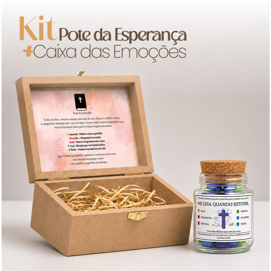 Kit Pote Da Esperança + Caixa Das Emoções Presente Cristão Com 126 Versículos Bíblicos l Mensagens Cristãs