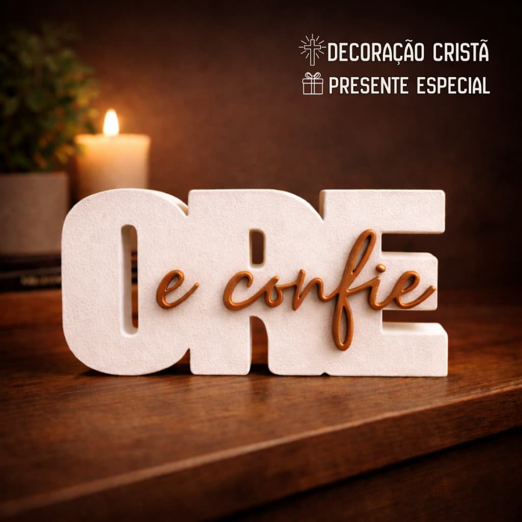 Letreiro Cristão Ore e Confie Decoração Cristã com Fé Placa Decorativa Religiosa 3D Presente Cristão