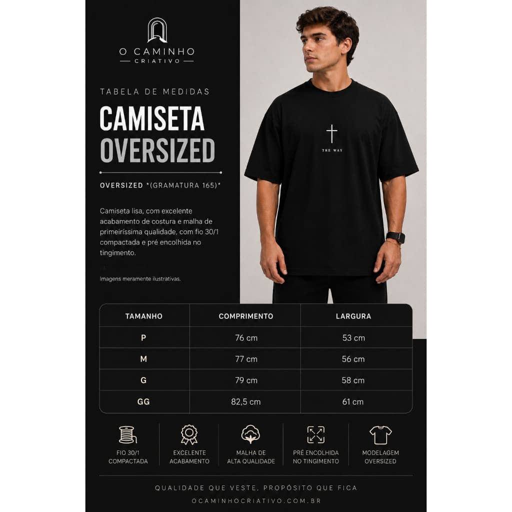 Camiseta Oversized Cruz The Way I Camiseta Premium I Camiseta Cristã I Camiseta Evangélica