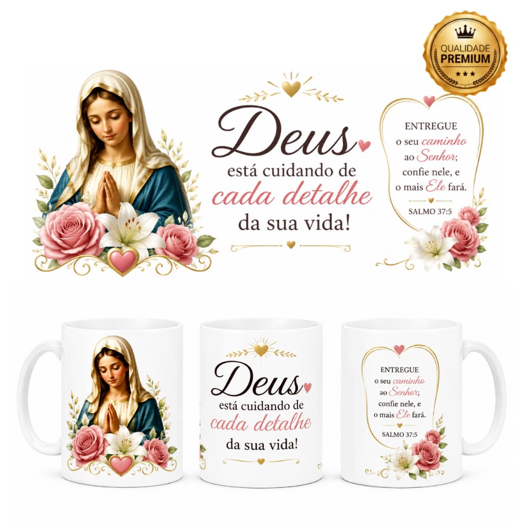 Caneca Premium 325ml | Cristã Deus Está Cuidando de Cada Detalhe da Sua Vida 325ml | Presente Cristão