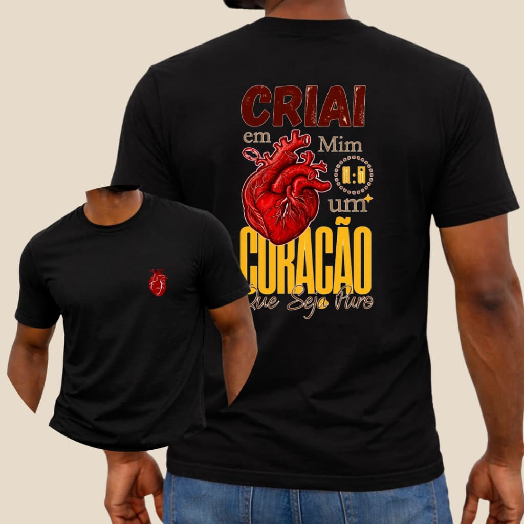 Camiseta Cristã Unissex Coração Puro | Salmos 51:10 | Camiseta Gospel Fé em Deus Camiseta Jesus Católica Evangélica