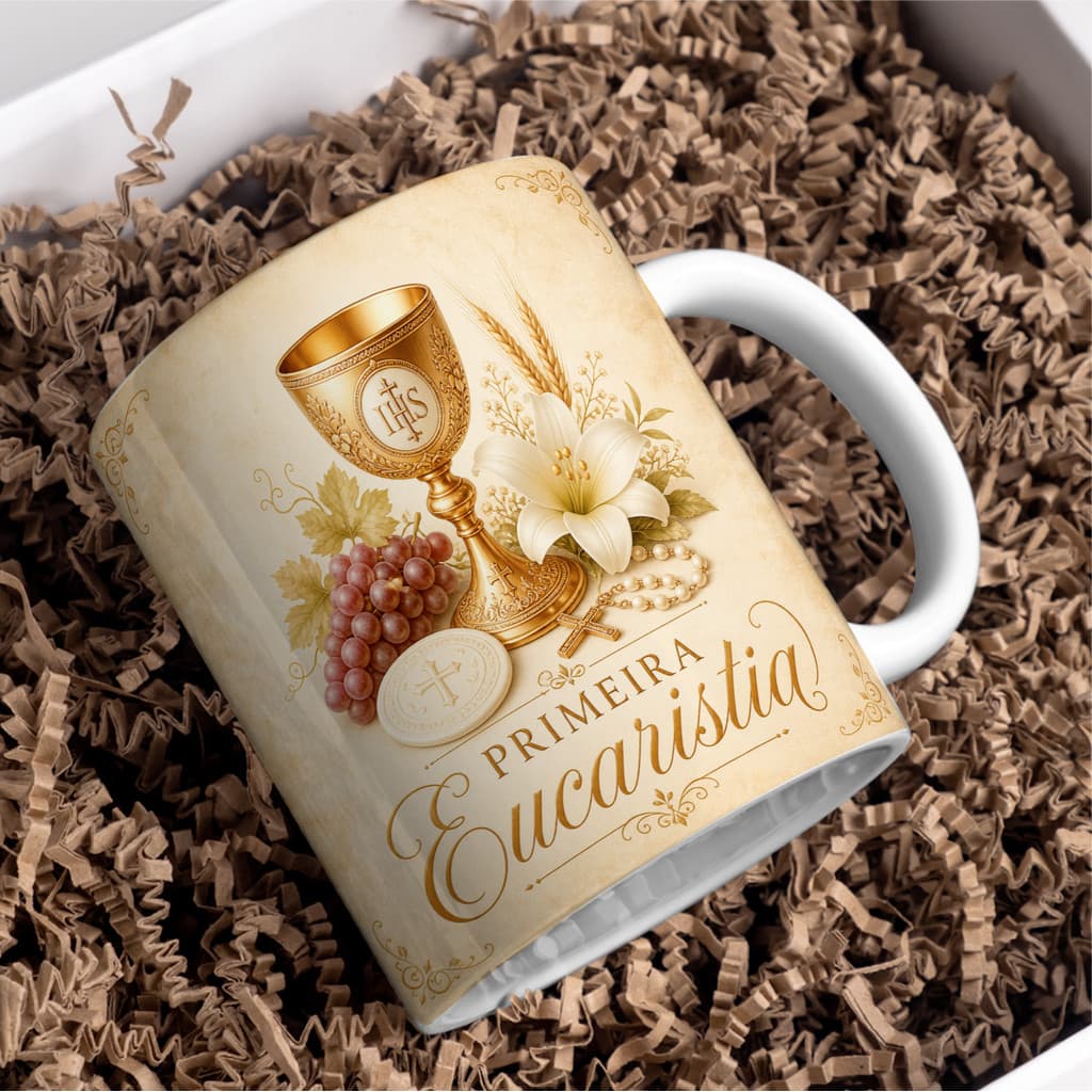 Caneca Porcelana Tema Eucaristia Presente Cristão Presente
