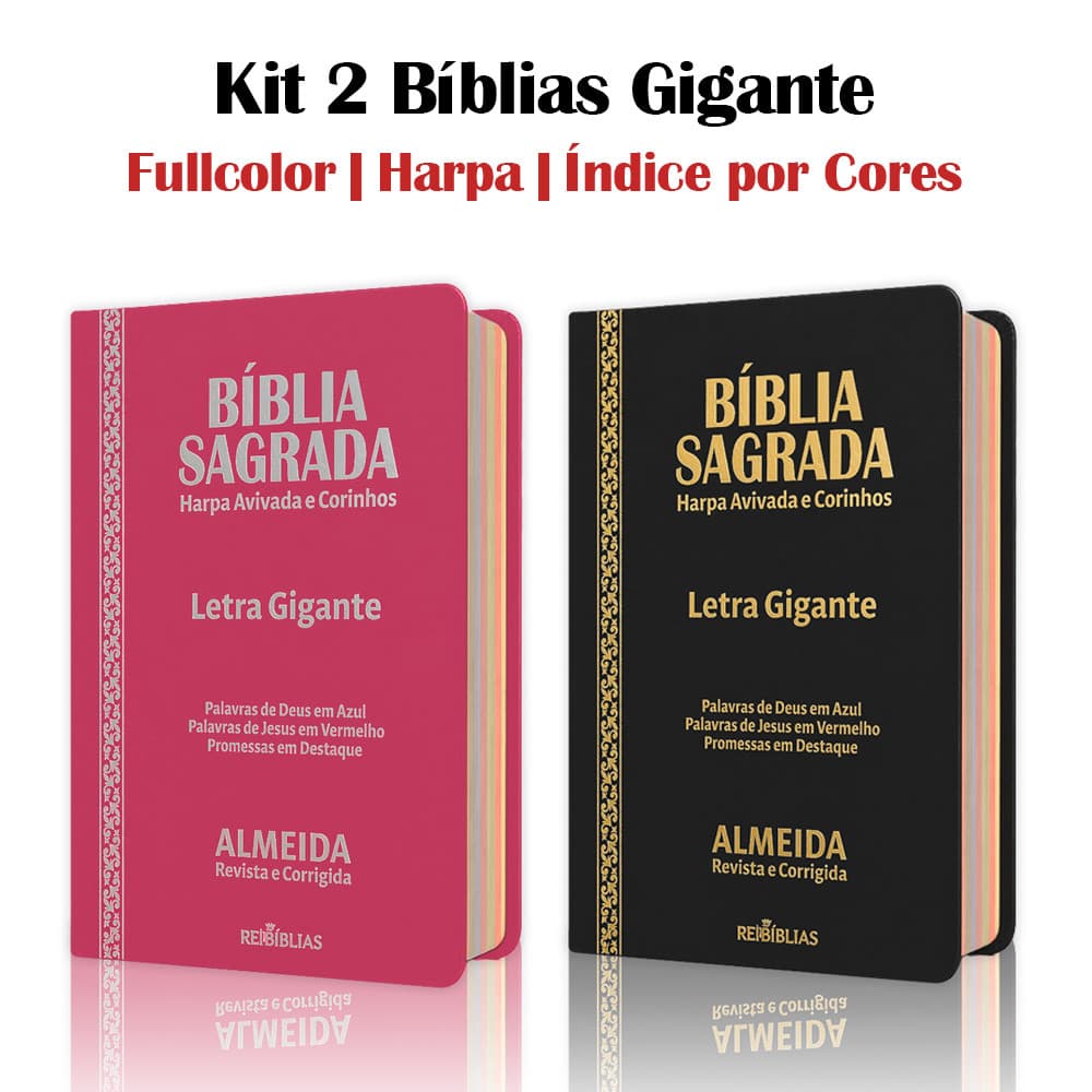 Kit 2 - Bíblia Sagrada - Gigante Luxo Pink e Preta | ARC - João Ferreira de Almeida - Harpa e Índice por Cores