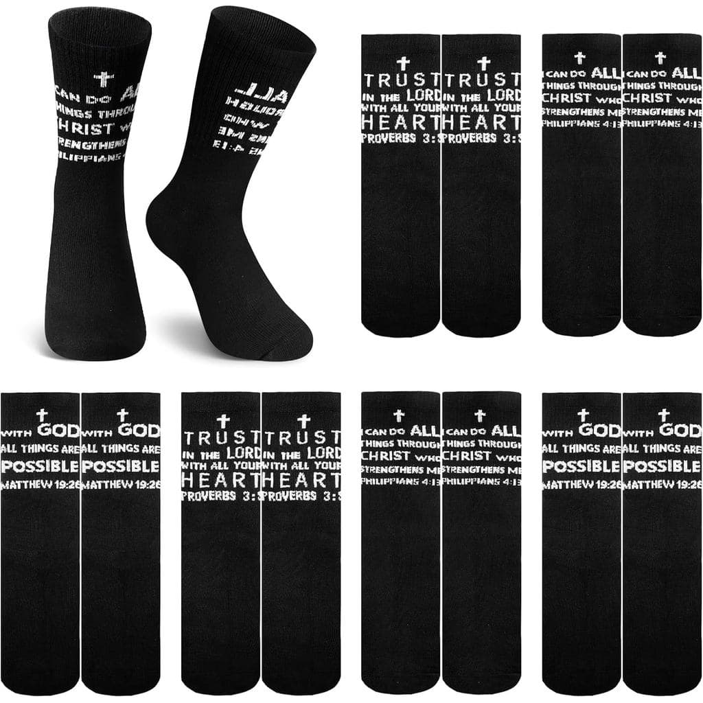 6 Pares de Meias Cristãs com Versículos Bíblicos, Presente Religioso de Páscoa, Ideias de Presentes Cristãos, Meias Cató