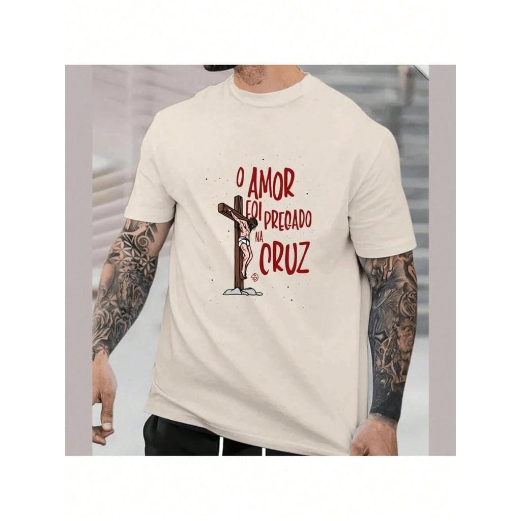 Camiseta Unissex Foi por Amor Jesus Cruz Gospel Algodão Premium T-Shirt Gospel Jesus Moda