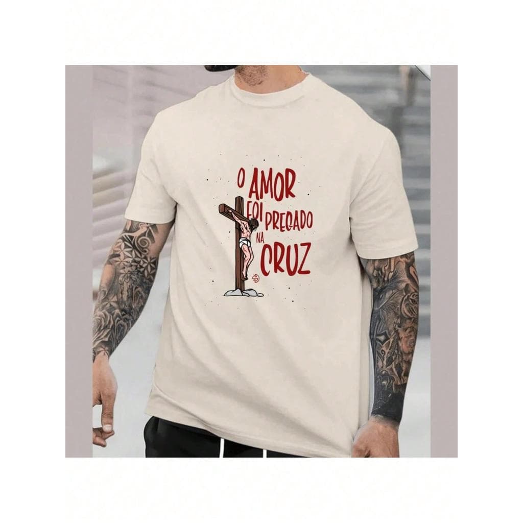 Camiseta Unissex Foi por Amor Jesus Cruz Gospel Algodão Premium T-Shirt Gospel Jesus Moda