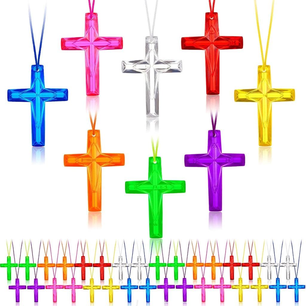 Junkin 96 Peças Colares de Cruz de Cristal, Colares de Cruz de Plástico, Presente Cristão em Lote, Mini Presente para Ig