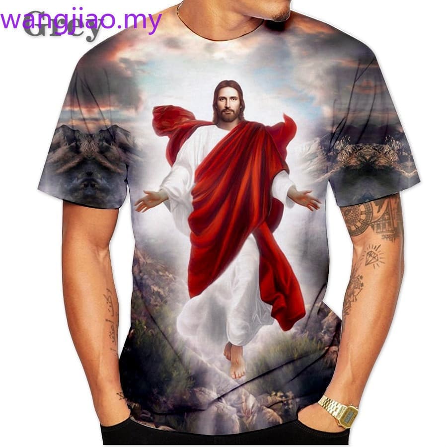Jesus cruz camiseta verão de manga curta camiseta cristão jesus roupas masculinas 3D impresso Casual moda camiseta