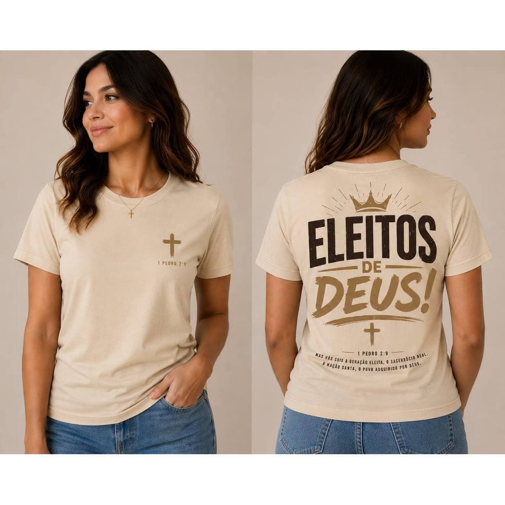 Camiseta Cristã Camisa Feminina Streetwear Eleitos de Deus Blusa Cristã Fé Cristã