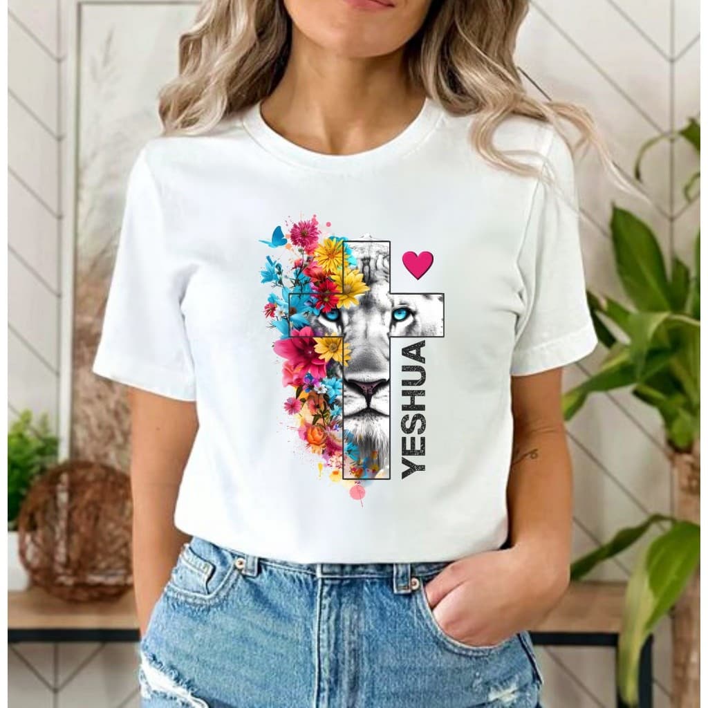 T-shirt Premium Camiseta t-shirt Unissex   camiseta UNISSEX ou baby look feminina LEÃO YESHUA COLORIDO, camiseta  cristã